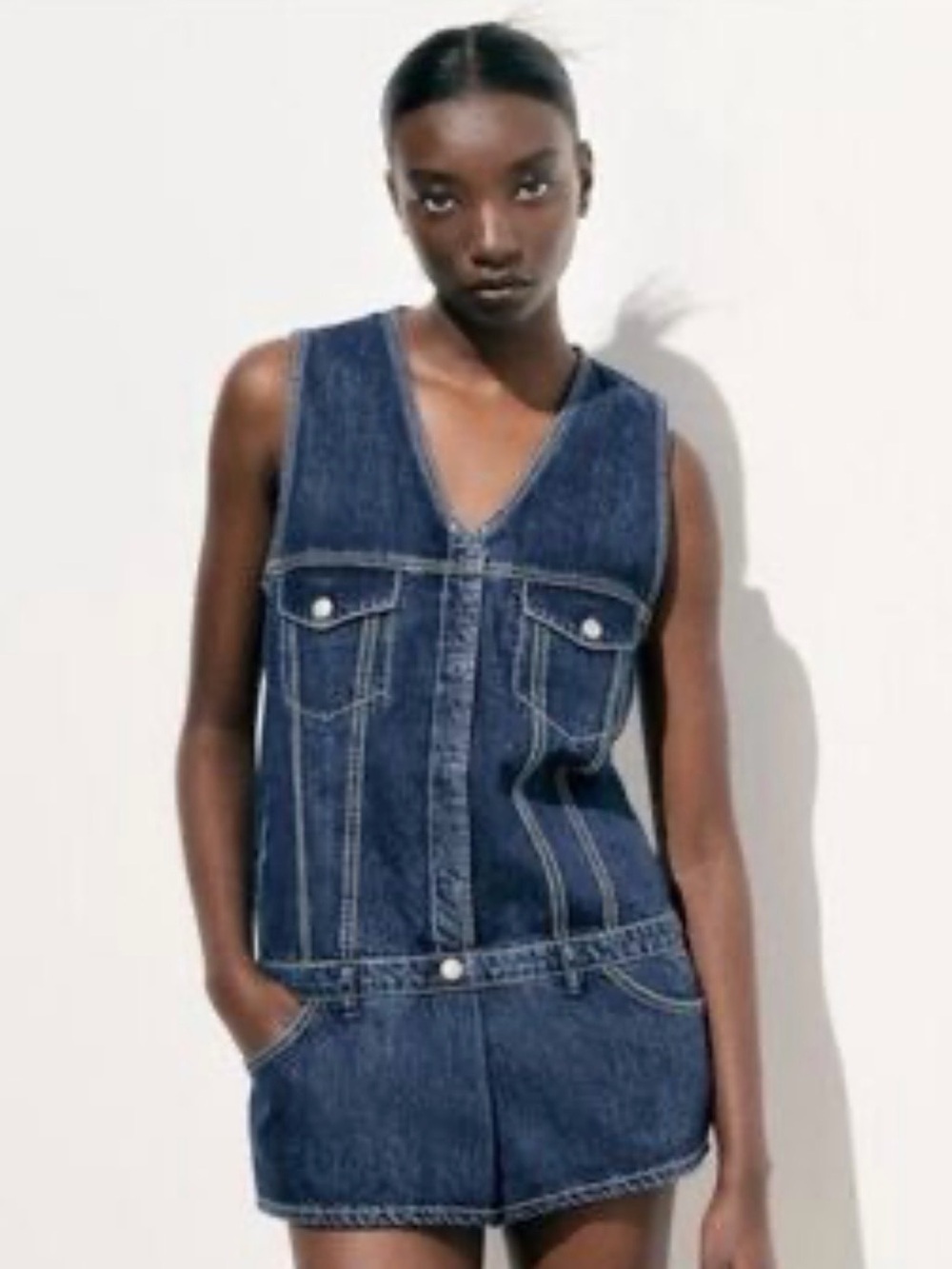 ⚡️NWT Zara Dark Blue Denim Romper - Sleeveless V-Neck